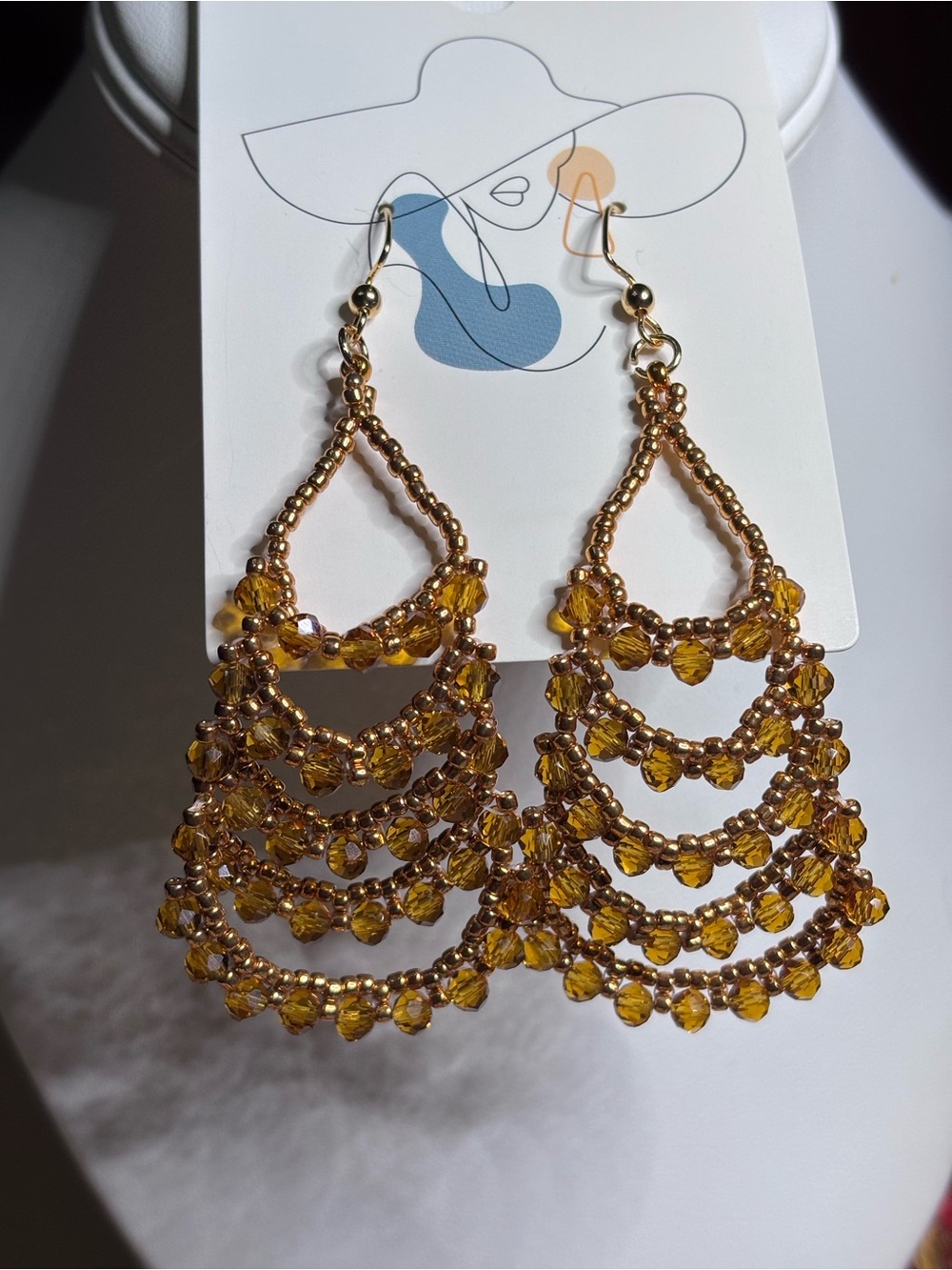 Handmade Topaz Crystal Beaded Draped Chandelier Earrings 3 inches